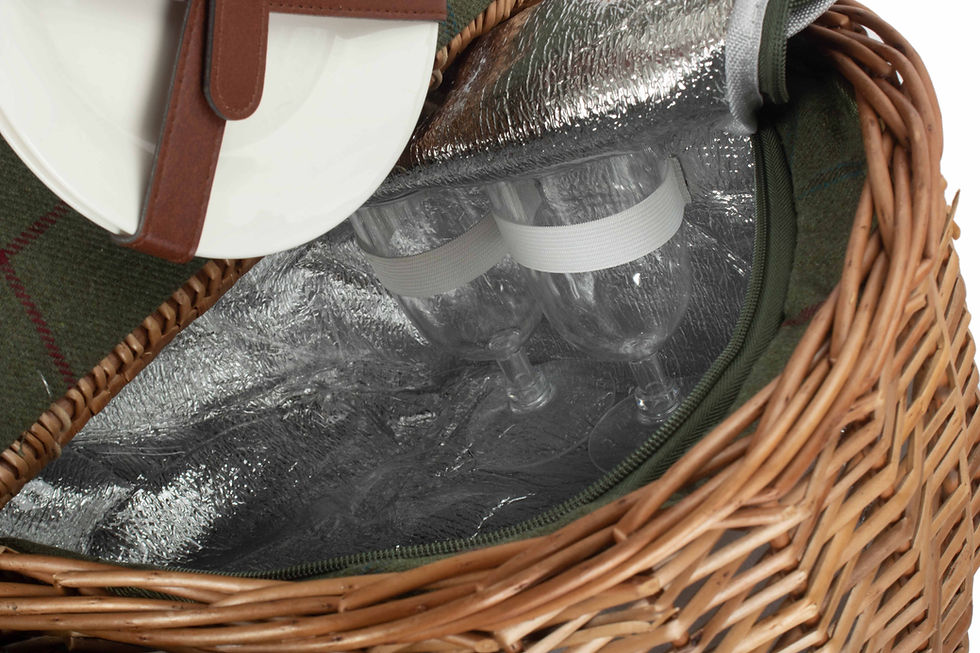Thumbnail: Oval 2 Person Green Tweed Fitted Willow Picnic Hamper