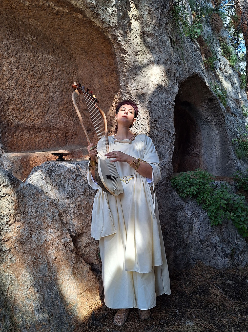 Thumbnail: Priestess Ritual Dress, 3 pieces set, Ancient Greek Toga, White 100% Wool