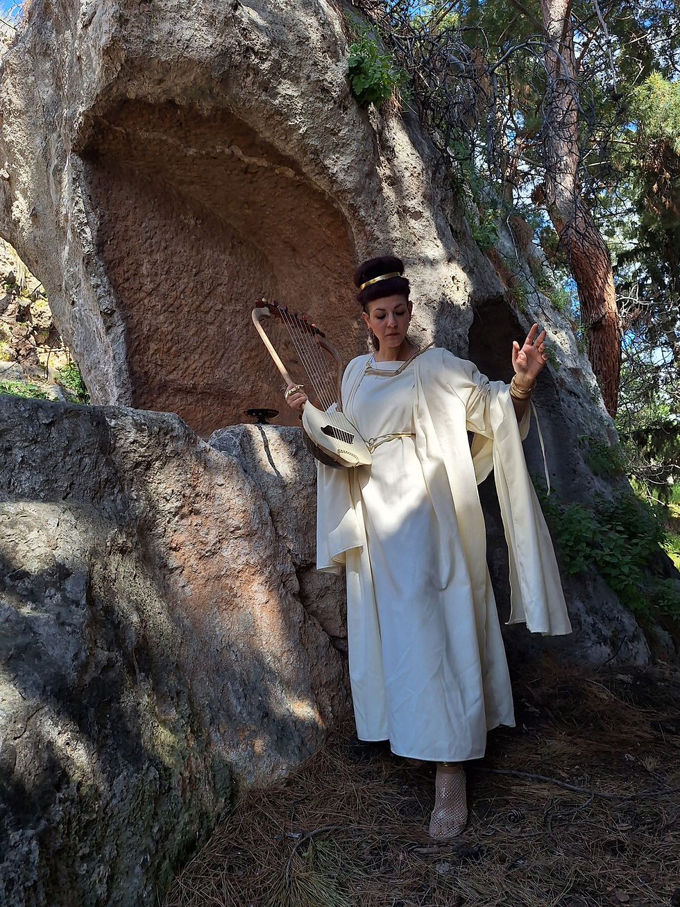 Thumbnail: Priestess Ritual Dress, 3 pieces set, Ancient Greek Toga, White 100% Wool