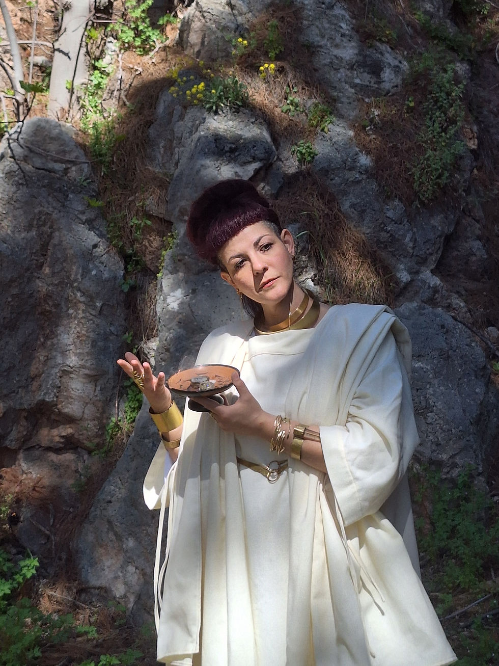 Thumbnail: Priestess Ritual Dress, 3 pieces set, Ancient Greek Toga, White 100% Wool