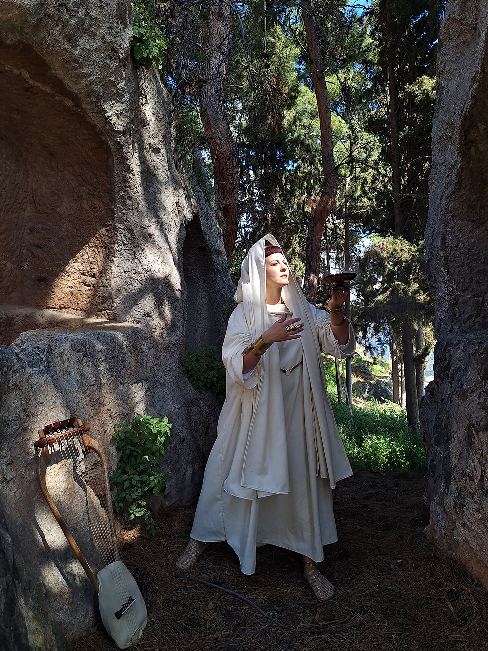Thumbnail: Priestess Ritual Dress, 3 pieces set, Ancient Greek Toga, White 100% Wool