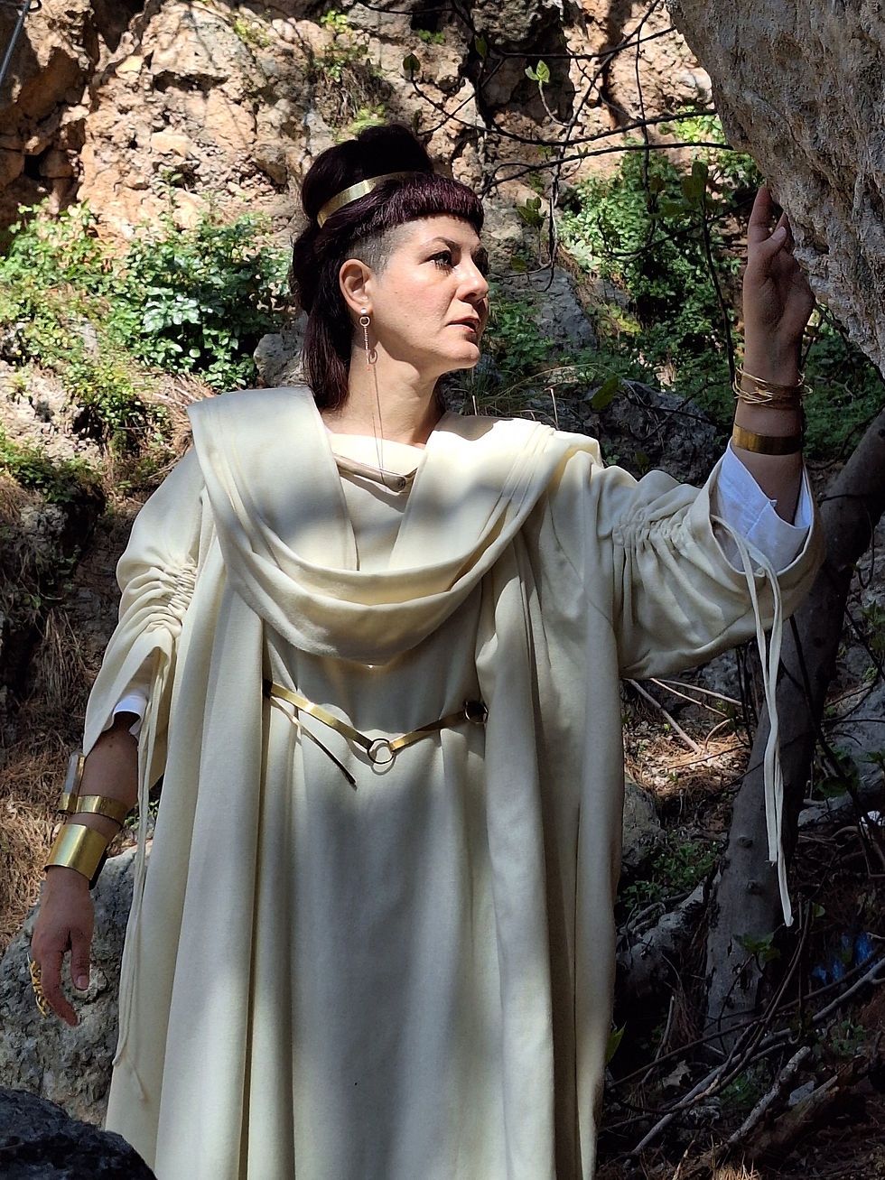 Thumbnail: Priestess Ritual Dress, 3 pieces set, Ancient Greek Toga, White 100% Wool