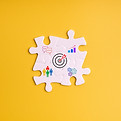 Business ecosystem and stakeholder alignment concept with puzzle pieces and icons Teamwork