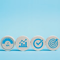 KPI, business performance indicators, Data management system icon on wooden block to make 