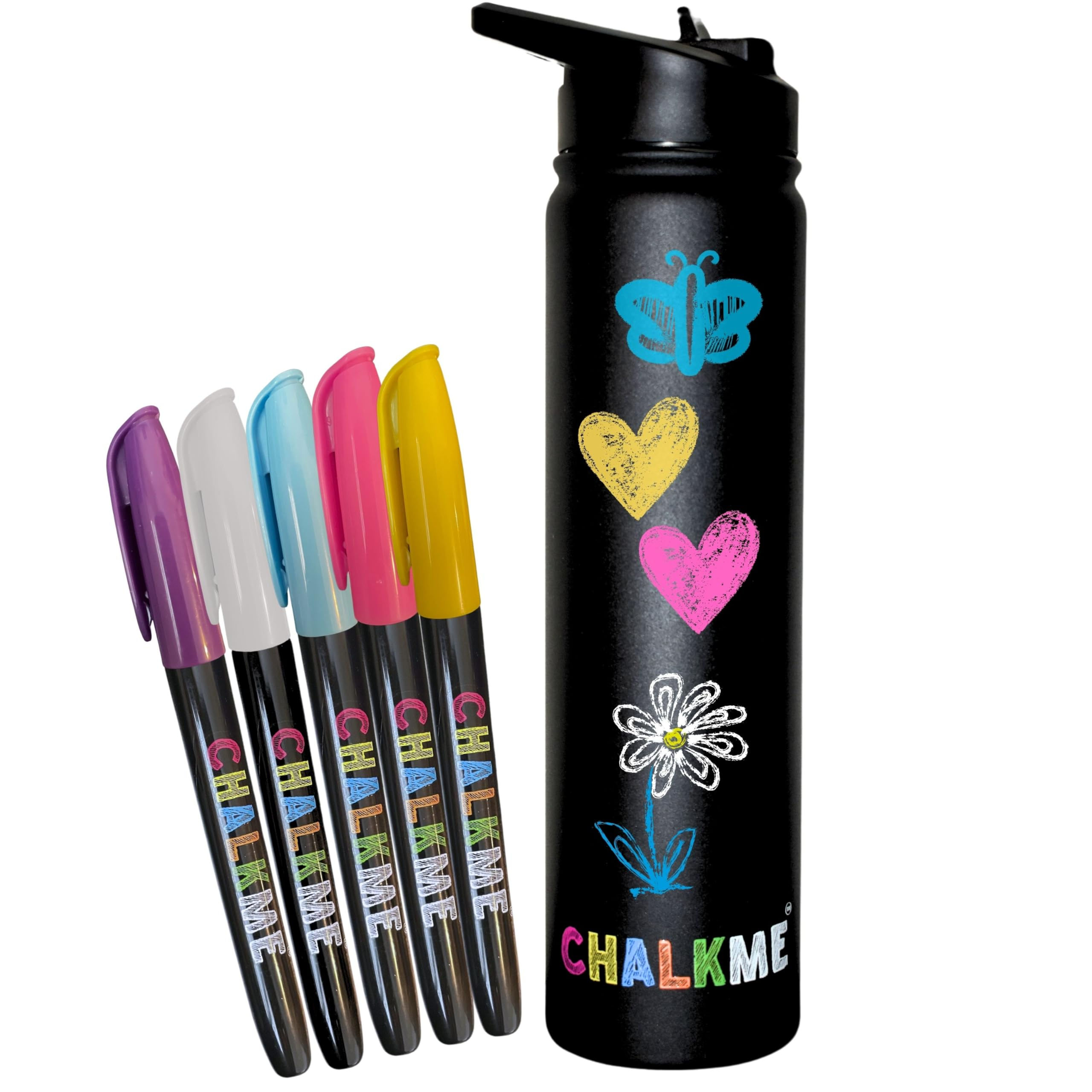 25oz Kids Water Bottle Stainless Steel. Chalk Markers Included. Washable Markers