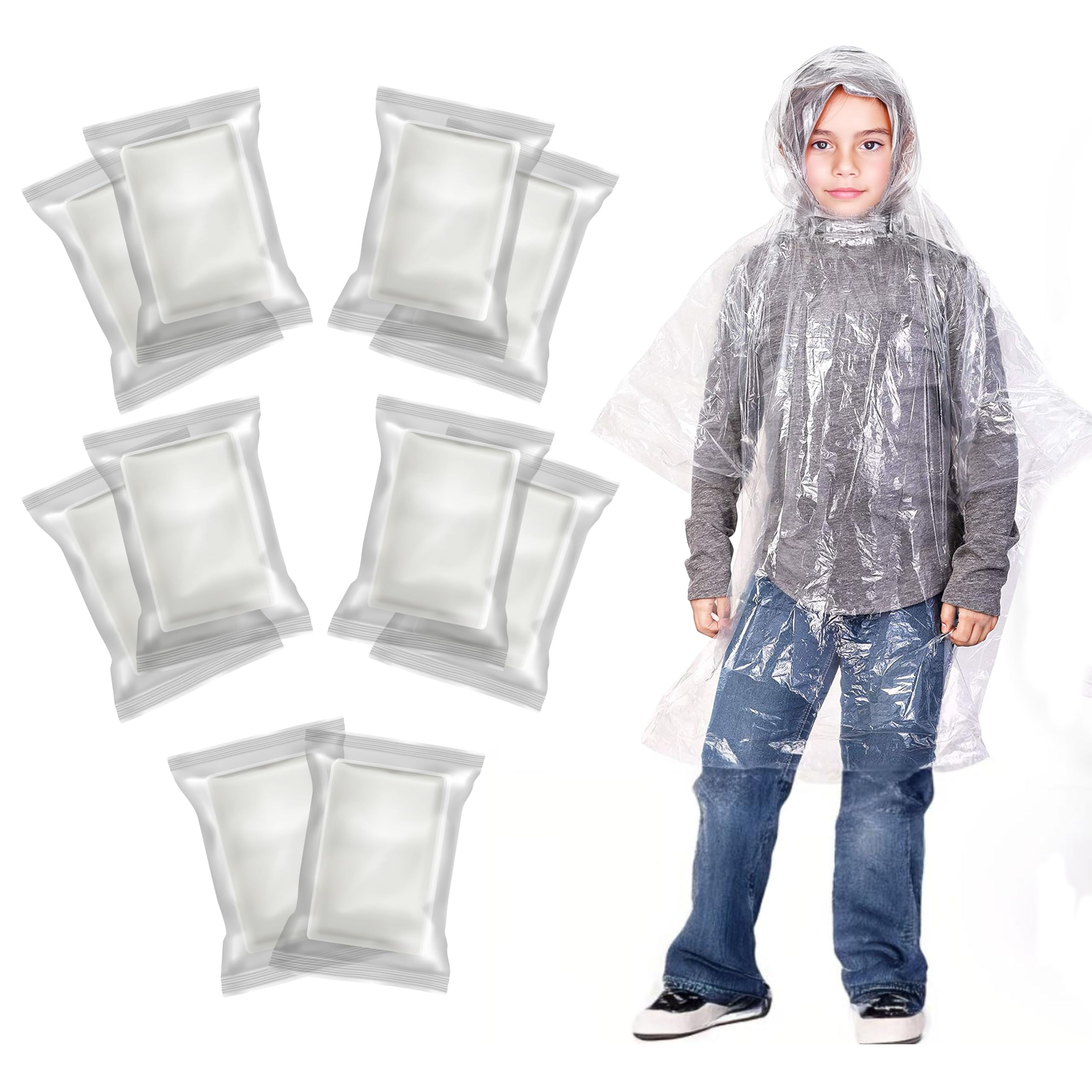 EcoNour Kids Rain Poncho (10-Pack) | Transparent Rain Coat - Emergency Rain Ponc