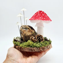 Forest scene with mushrooms and forest decoration