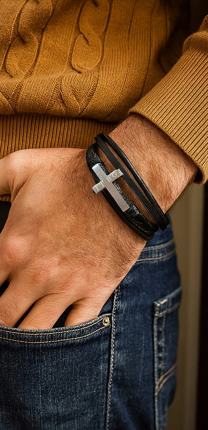 Mens Leather bracelet - In the beginning God