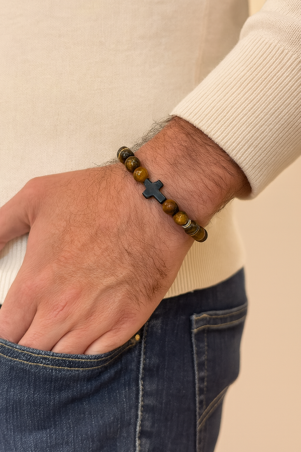 Thumbnail: Man wearing ITBG Faith & Grace Earthstone Bracelet