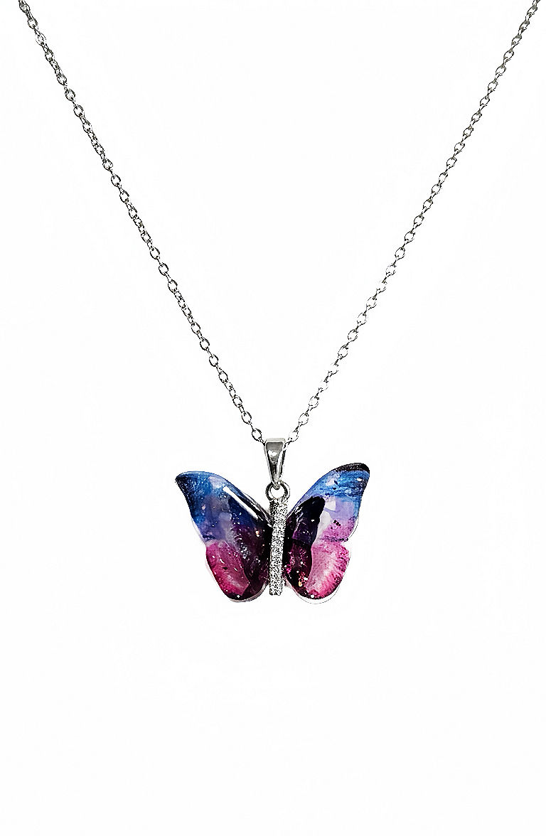 New Creation necklace by ITBG featuring pink gradient butterfly pendant