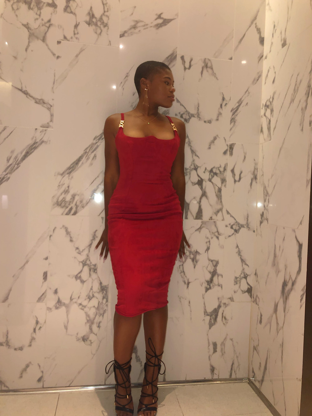 front view red suede dress