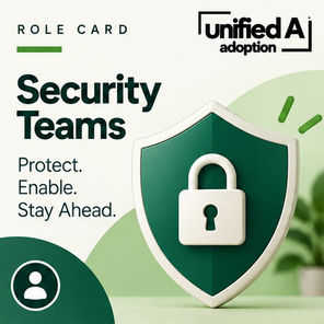 Security Teams Role Card graphic featuring a green shield and lock representing AI security and protection.