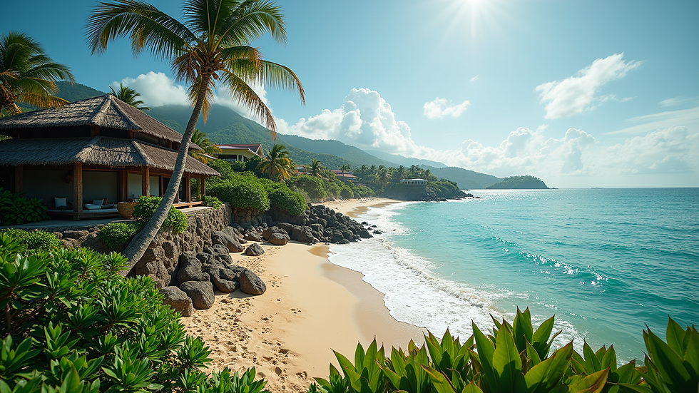 High angle view of a beachfront property in Jamaica