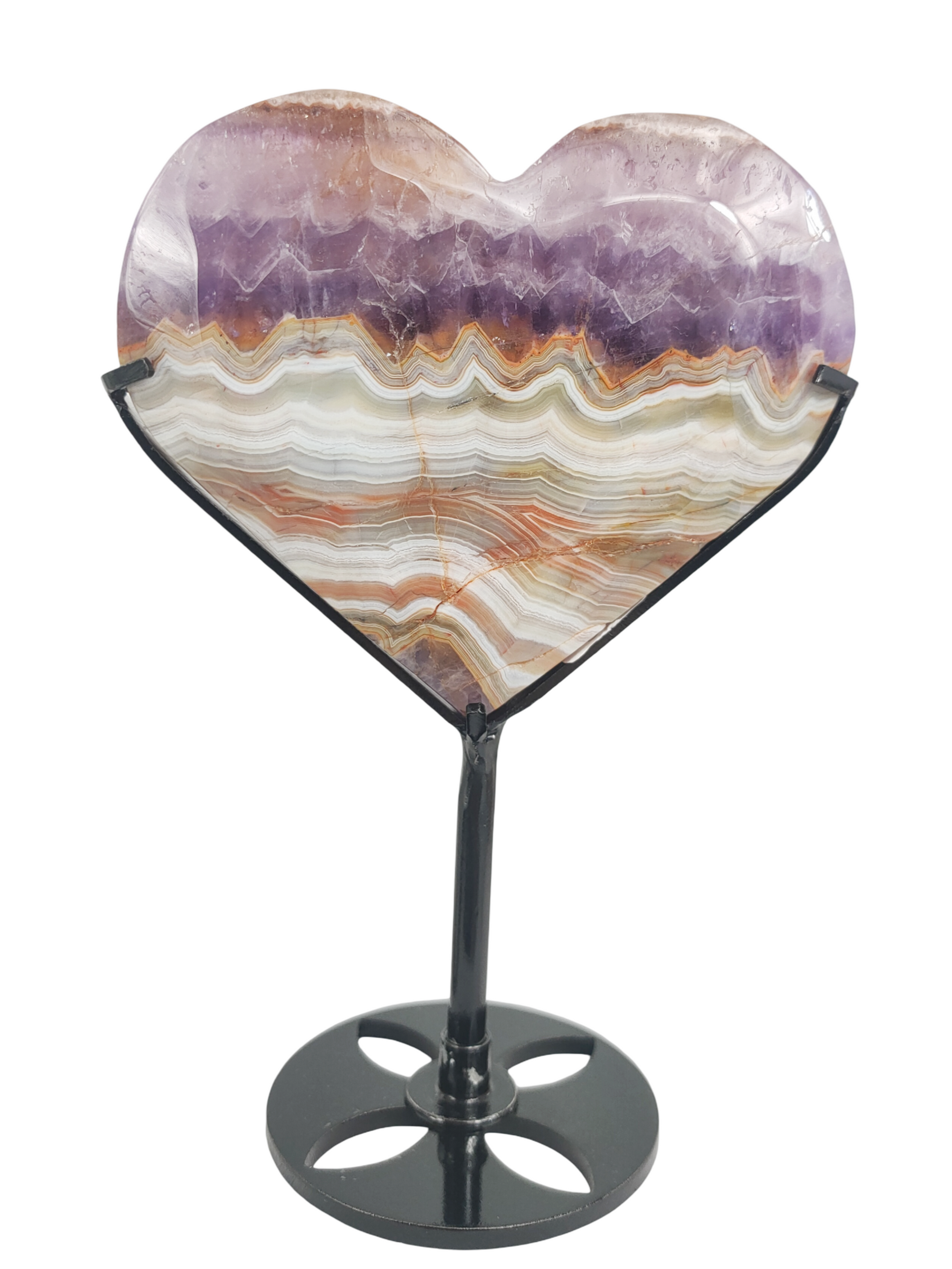Crazy Lace Amethyst heart on stand 