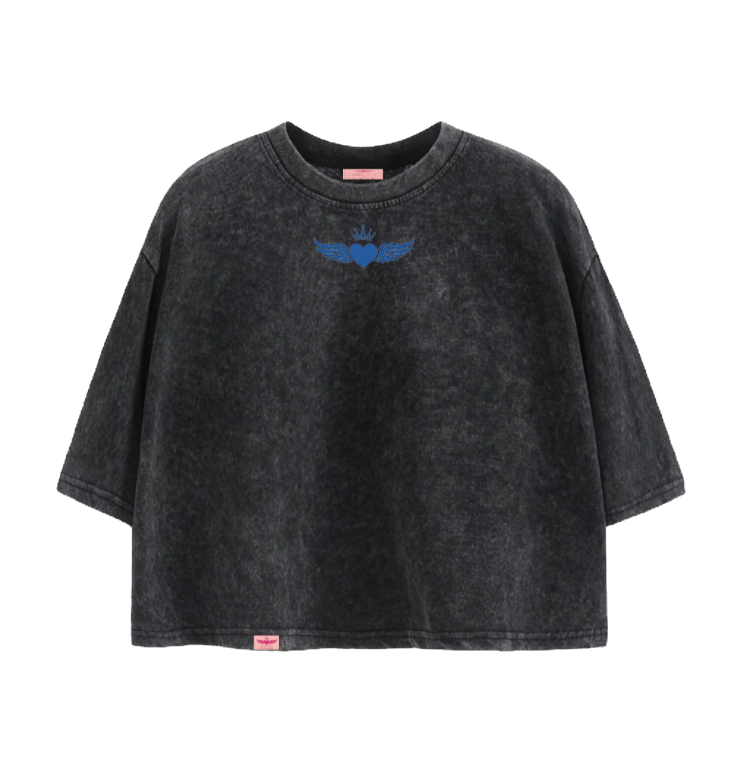Thumbnail: Duality love crop shirt (BLACK ACID WASH)(feminine)