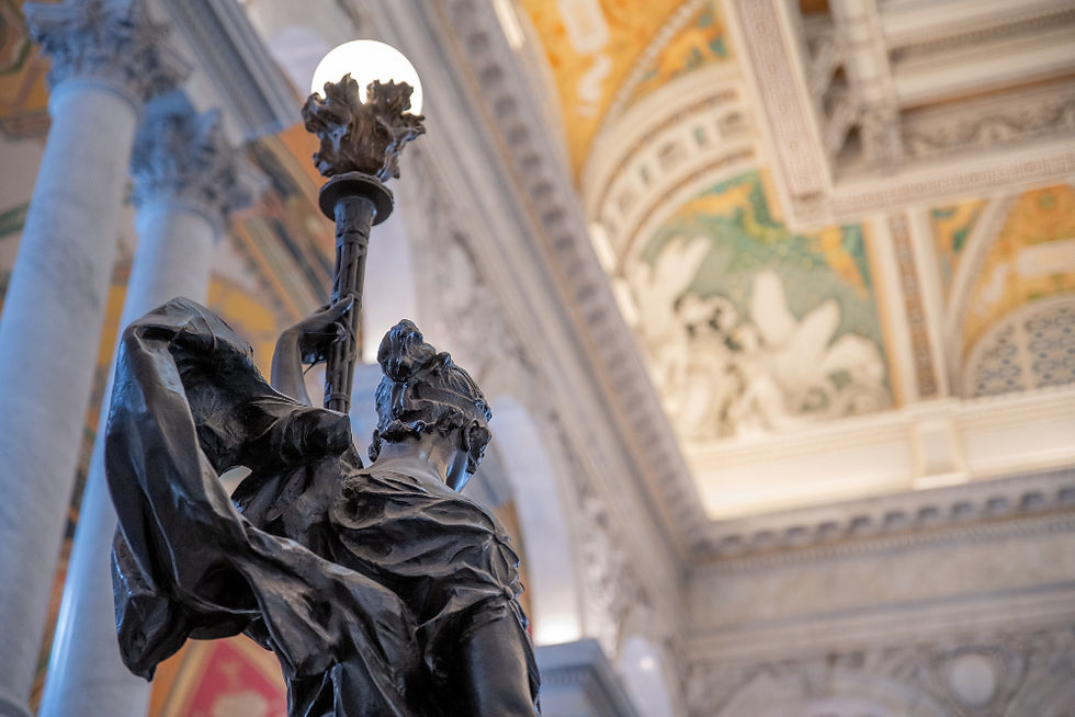 Statue ofBack of Minerva statue in the Library of Congress in Washington DC