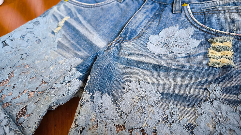 Thumbnail: Lace Flare Leg Jeans (upcycled) 蕾絲喇叭褲 （環保系列）