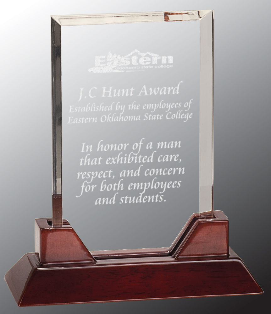 Thumbnail: Acrylic Award-Rectangle trophy w/wood finish base