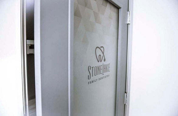 Stonelake Family Dentistry door frosted decal with print.jpeg