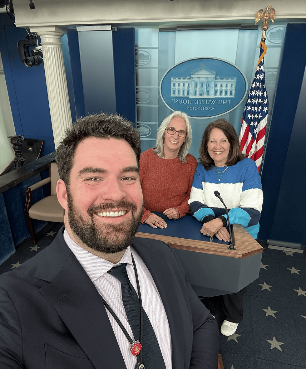 photo courtesy of Isaac Apon Head of School Kristi Brannen and History teacher Mrs. Johnson stand in the White House Press Room during a private tour of the West Wing led by 2012 alumnus Isaac Apon, who acquired a photography job at the White House.