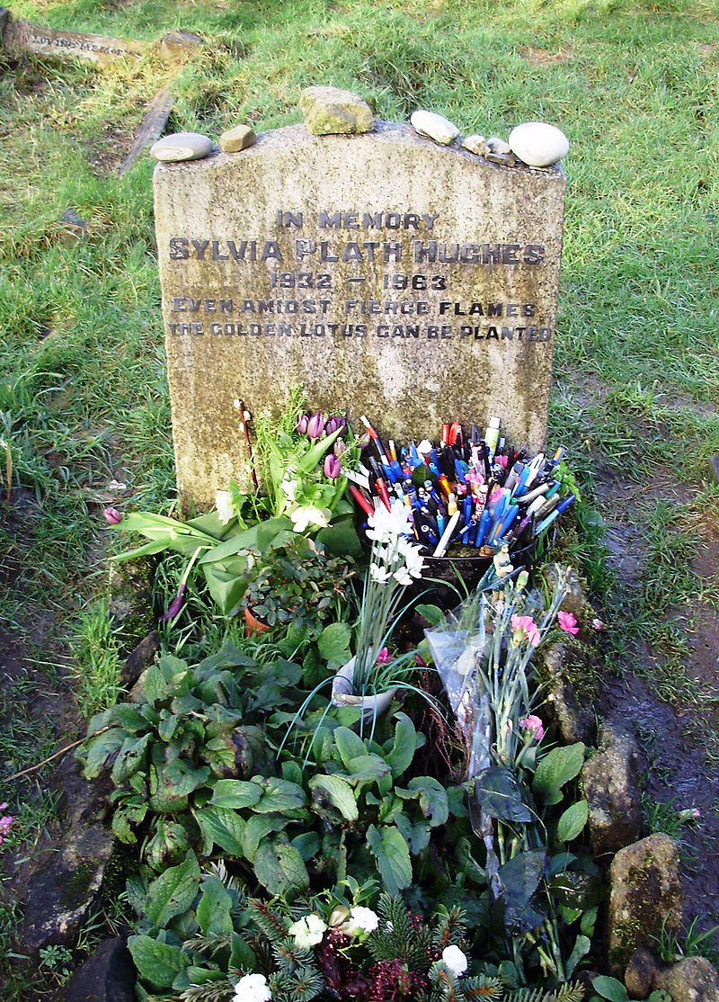 Sylvia Plath's gravesite in Heptonstall Church, West Yorkshire. Even Plath's grave is a site of controversy, as it has been frequently violated since her death by suicide. 