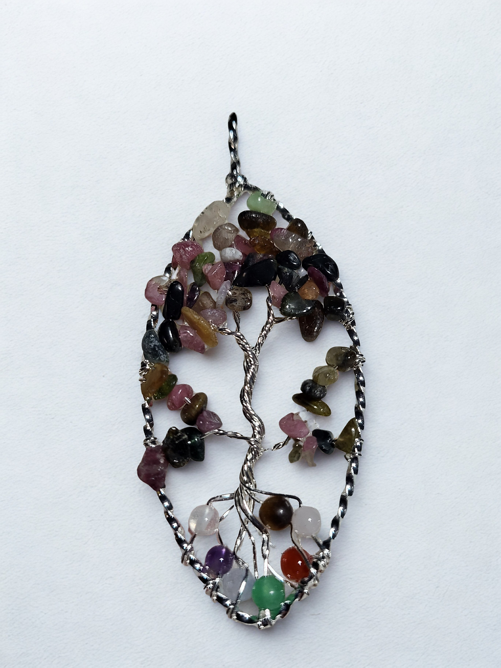 Thumbnail: Tree Of Life Pendant, Crystal Chips Oval Wire Silver Plated Wire Pendants,