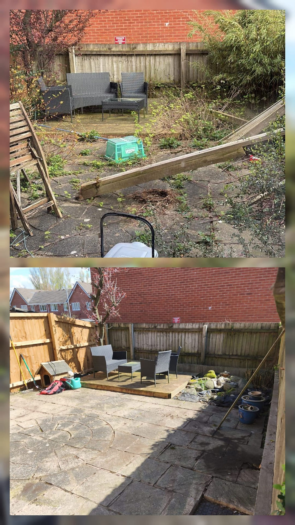 Before and after garden renovation by a Gardener Chorley