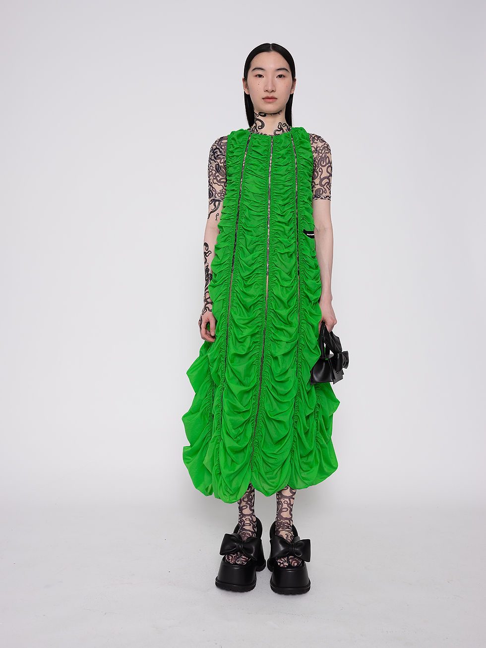 Thumbnail: RUCHED A-LINE DRESS - GREEN