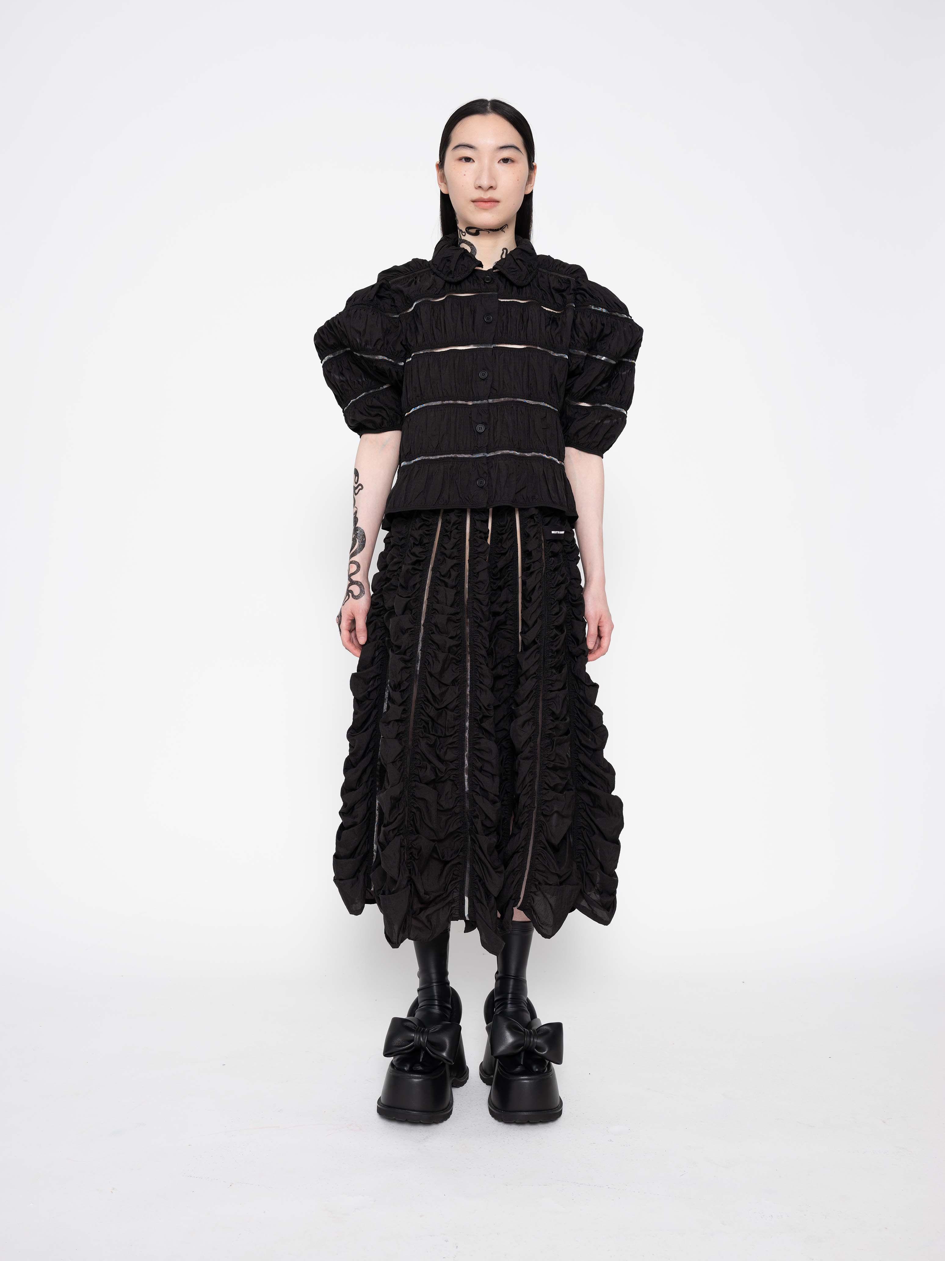 RUCHED A-LINE SKIRT - BLACK