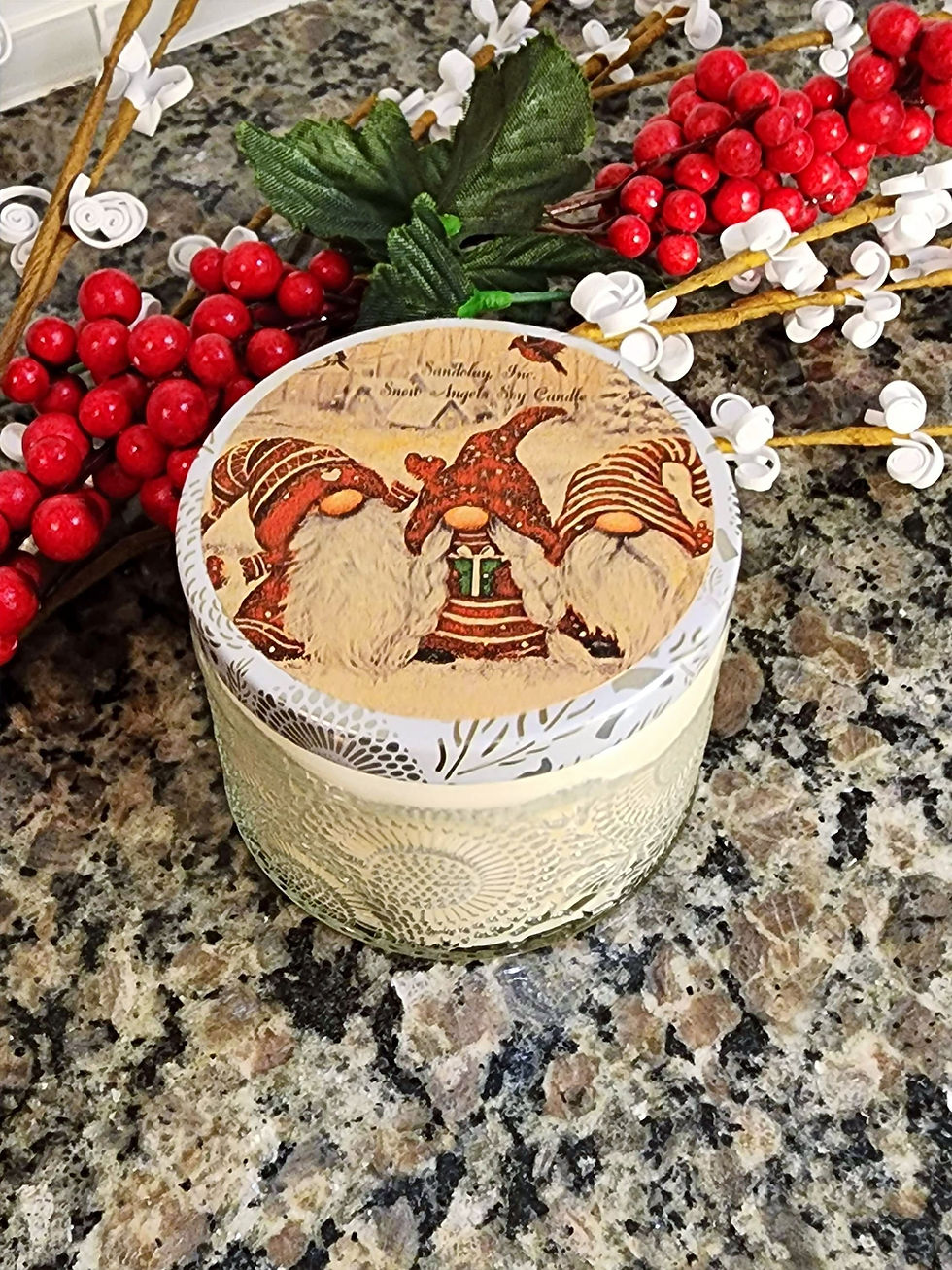 Thumbnail: Gnomes with Snow Angels Scent 4oz Embossed Soy Candle