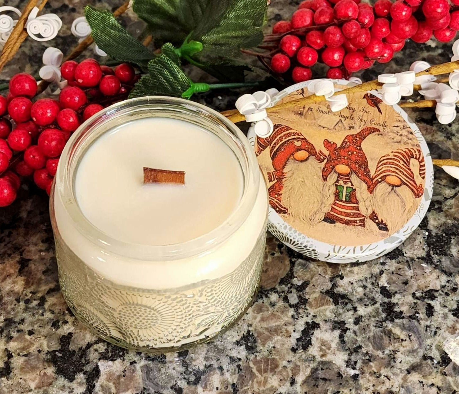 Gnomes with Snow Angels Scent 4oz Embossed Soy Candle