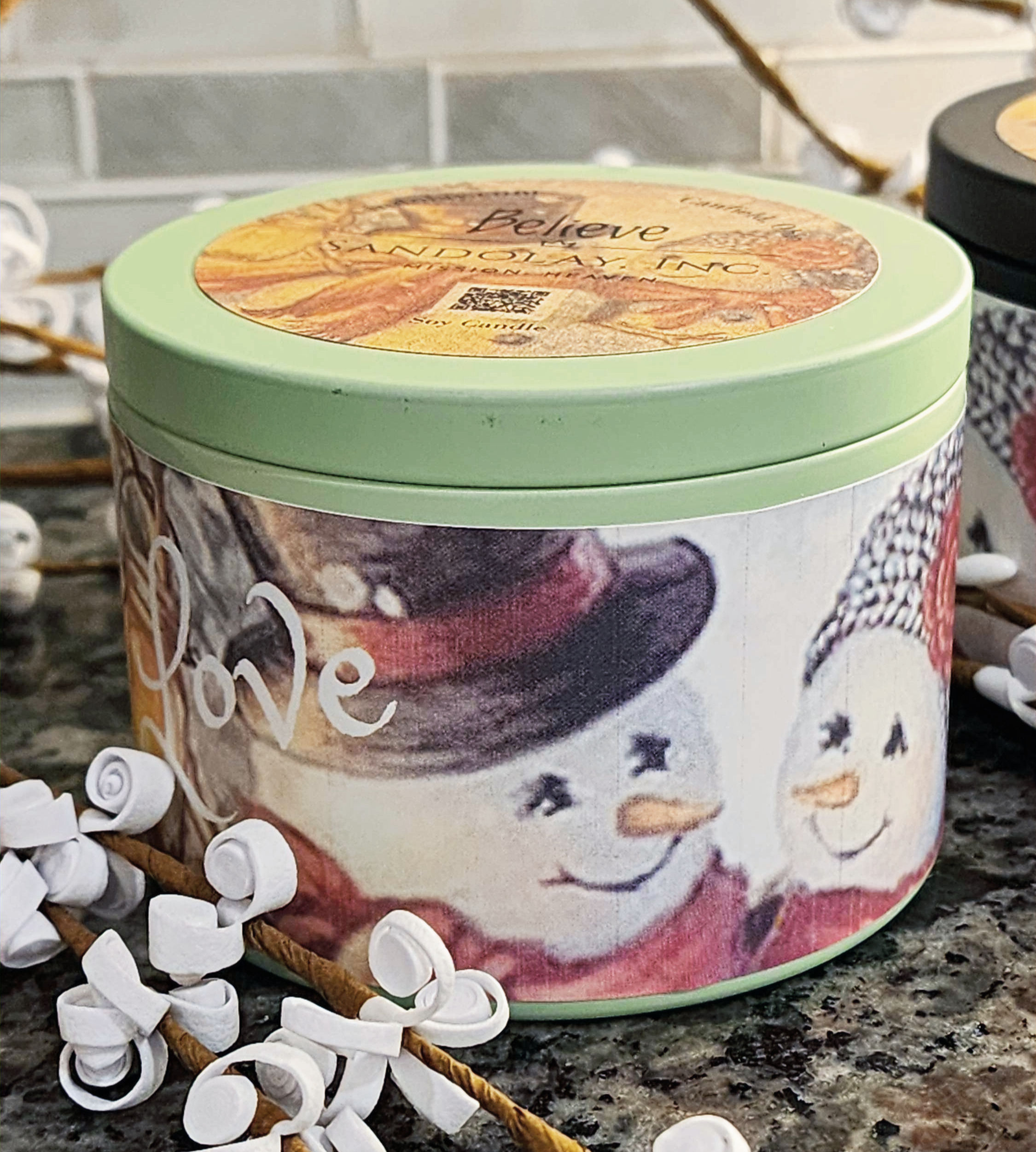 Love with Snowman Couple - Blue Spruce Aroma 8oz Soy Candle