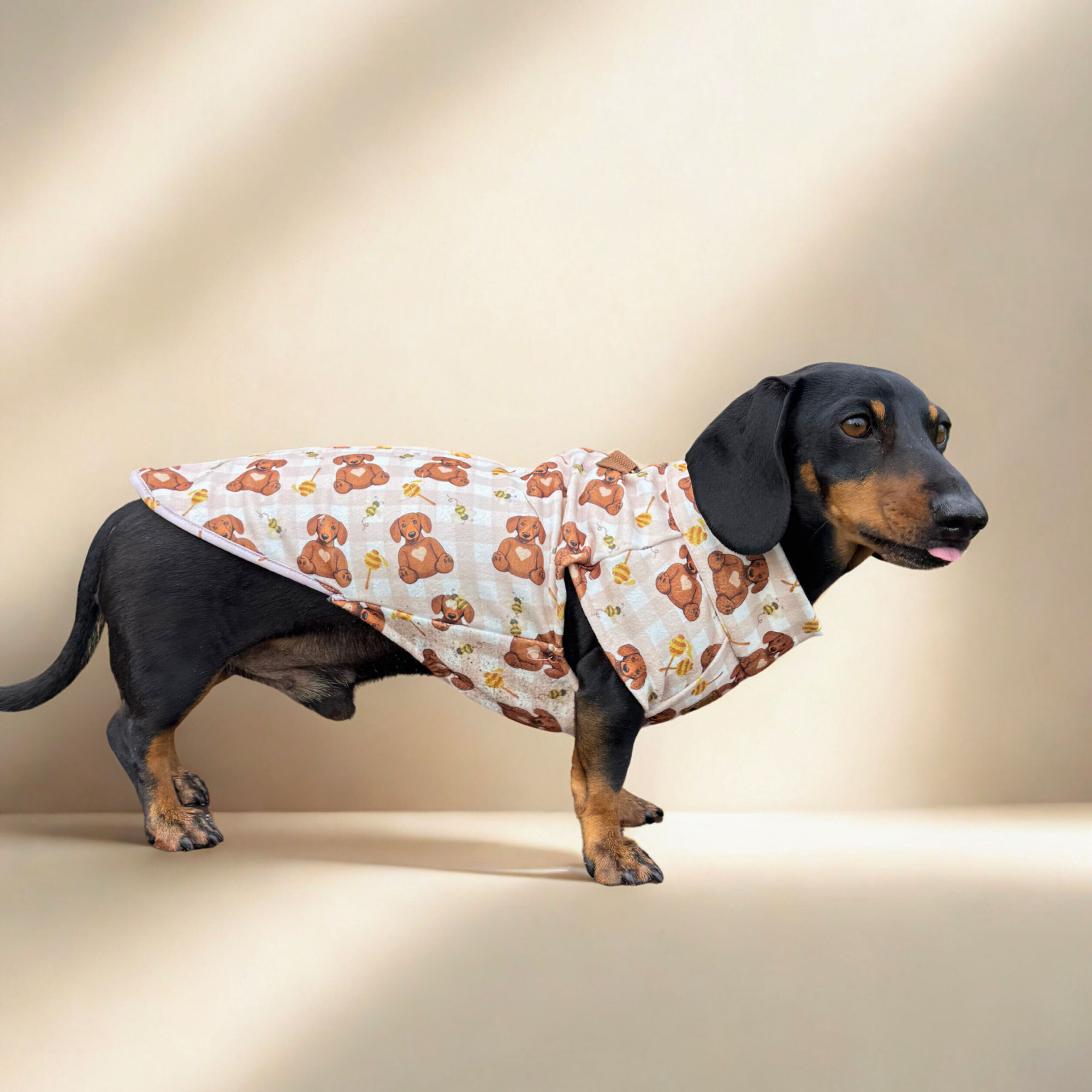 Honey Bear Sausage Dog Fleece Jumper - Long Dog Zipper 