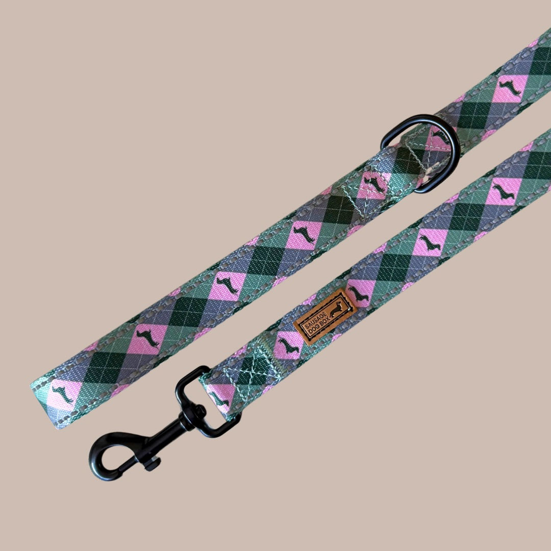 Pink Rosewood Argyle Dog Lead