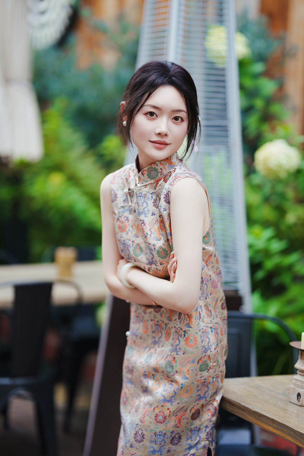 Thumbnail: Dragon and Phoenix Pattern Songjin Silk Stain Midi Dress