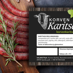 Korven karitsa, makkarapaketin etiketti