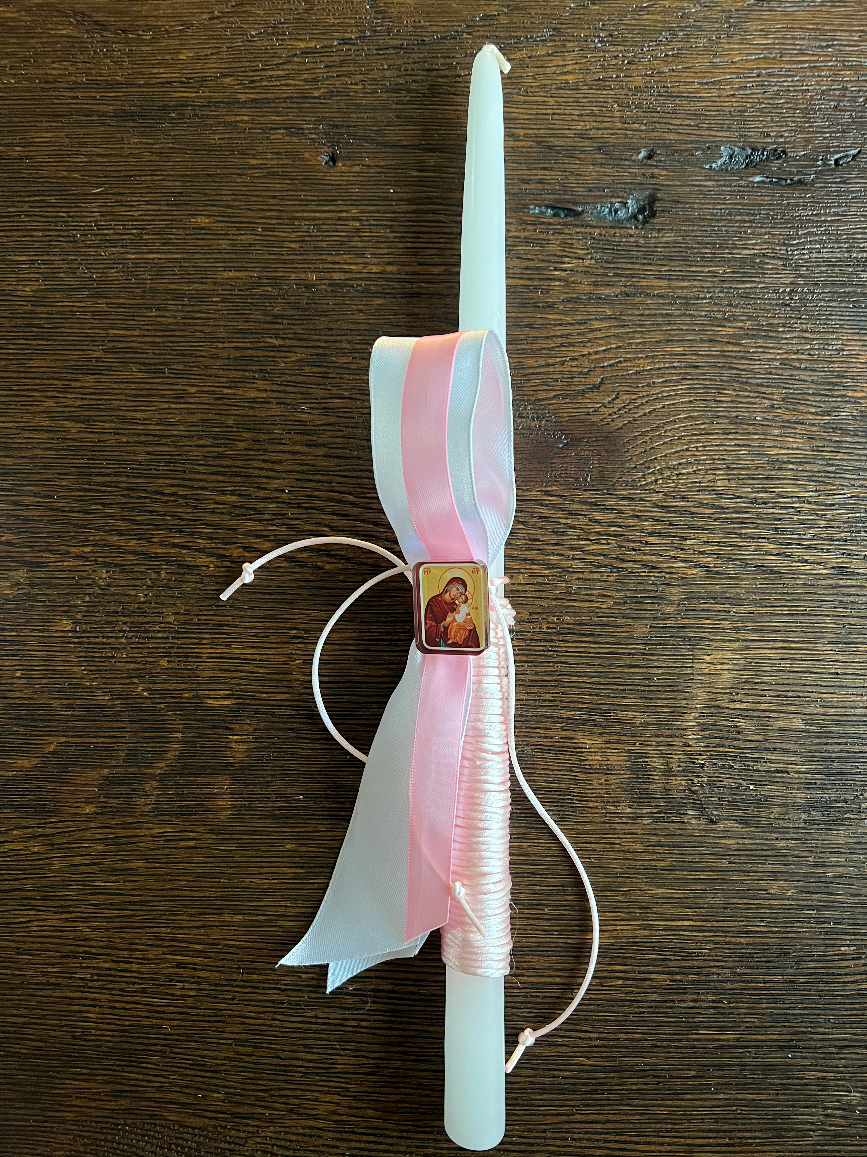 Panagia Pink and white Easter candle 
