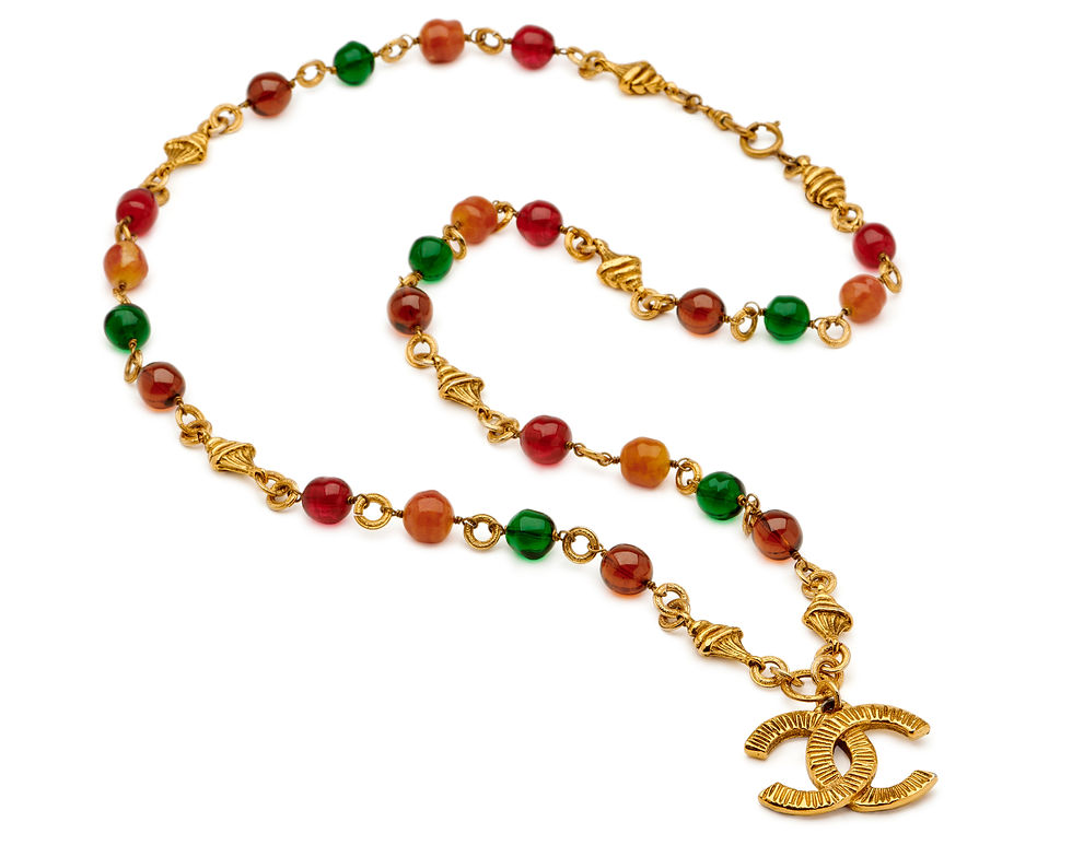 Thumbnail: CHANEL Vintage Double C Beaded Necklace