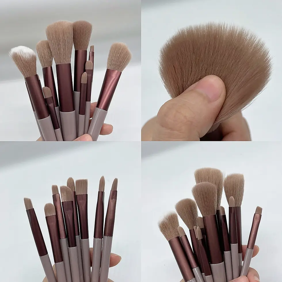 Thumbnail: Makeup brushes in various sizes and shapes held in hand for application.