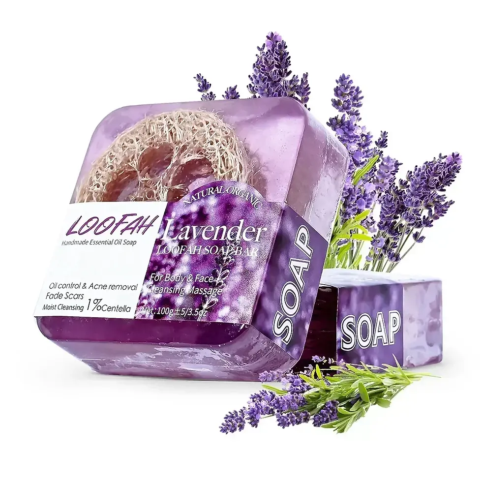 Lavender soap with loofah and flowers, SO