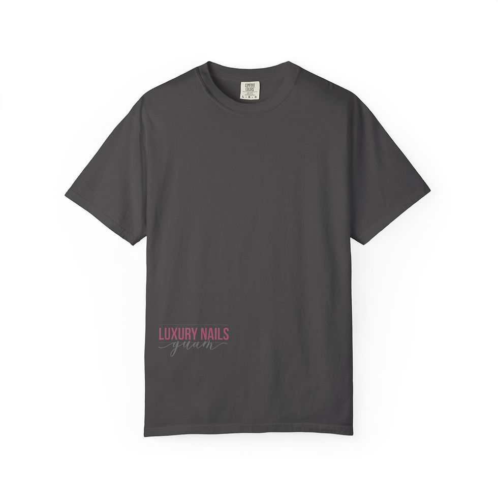 Gray t-shirt with pink text that says 'GOOD VIBES' on it.