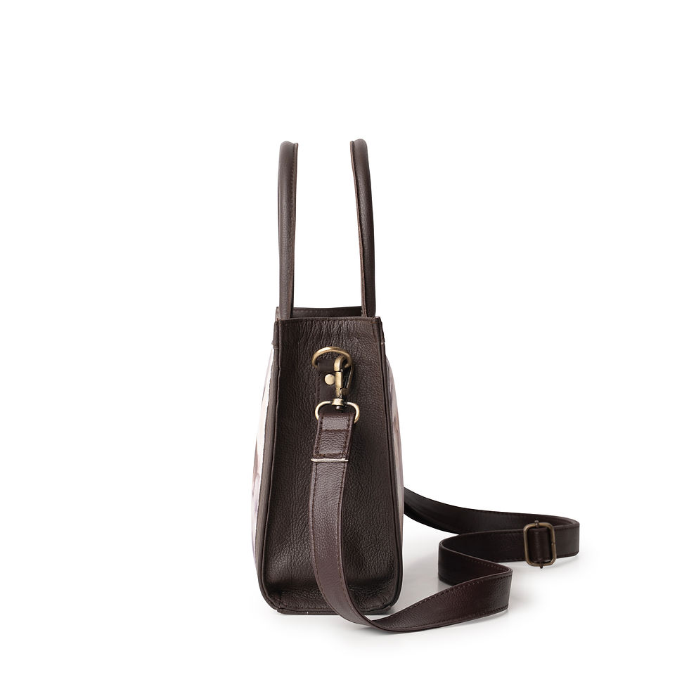 Thumbnail: Brown genuine leather sling bag with suede prints