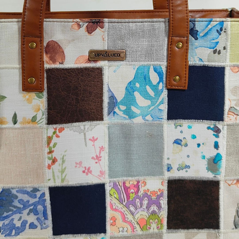 Thumbnail: Tan and patchwork travel tote