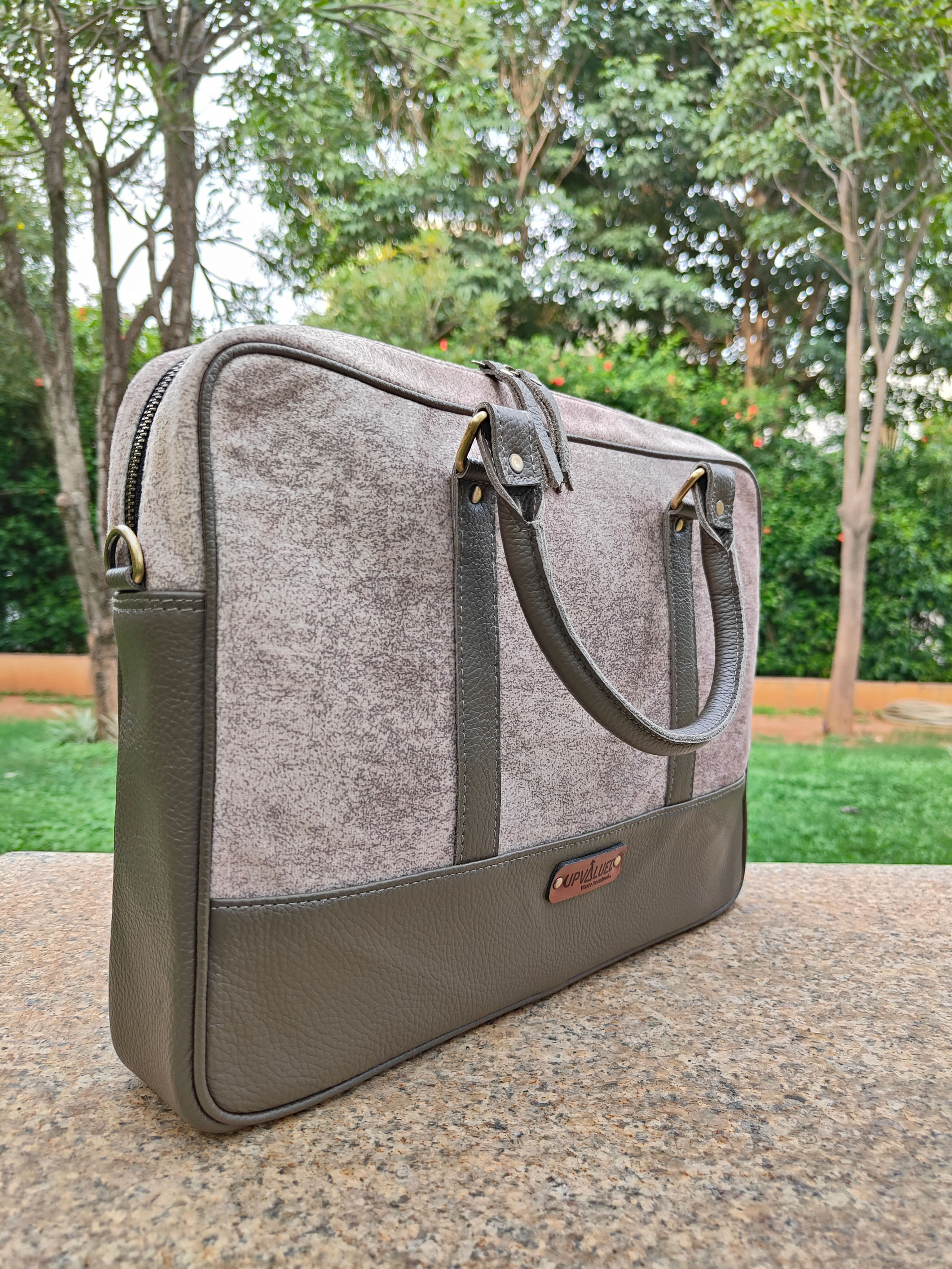 Olive Green leather Carbon Negative Laptop Briefcase