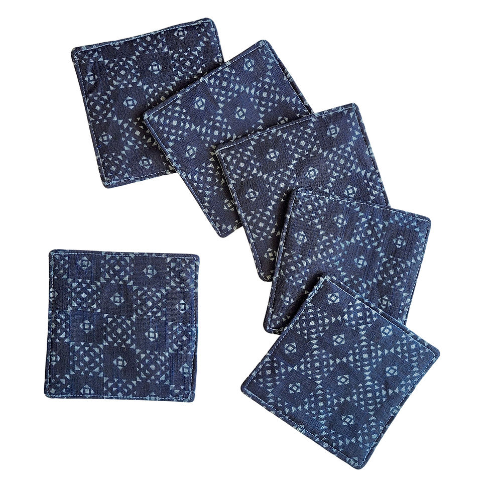 Thumbnail: Ethnic print reversible upcycled coasters (Set of 6)