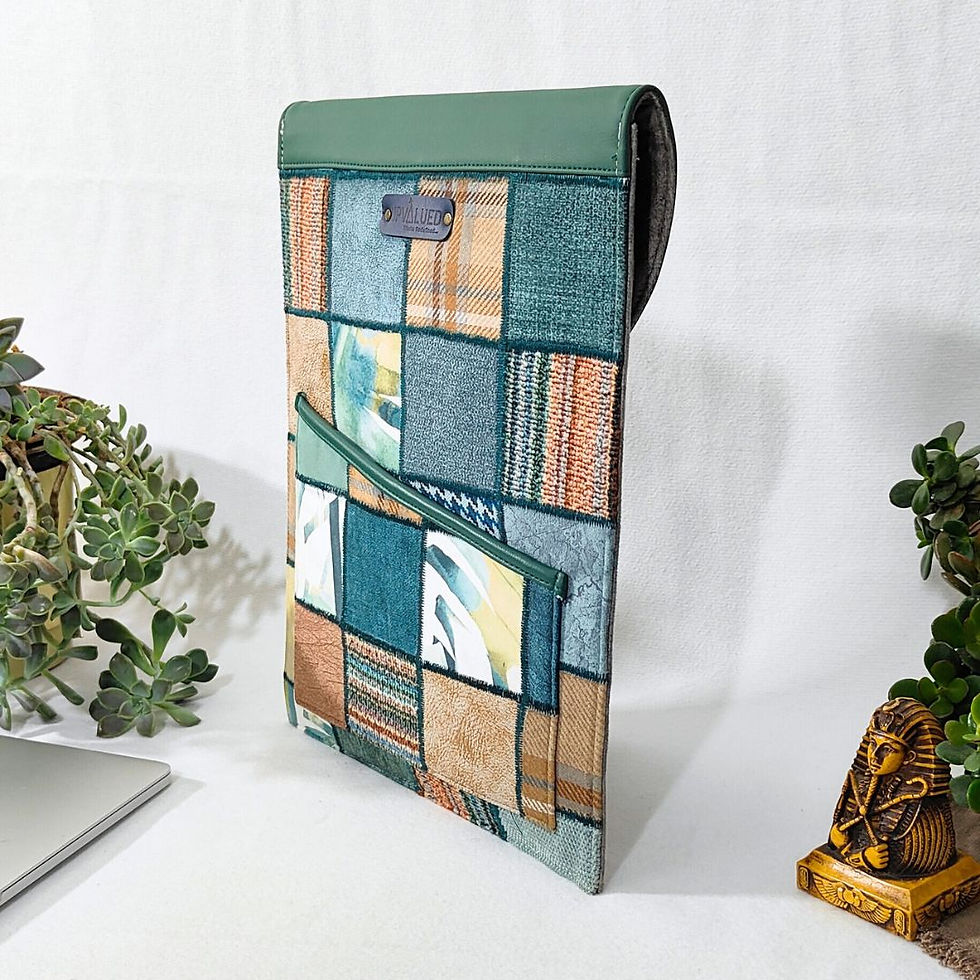 Thumbnail: Patchwork teal laptop sleeves with backpocket (for Upto 16 inch sleek laptop)