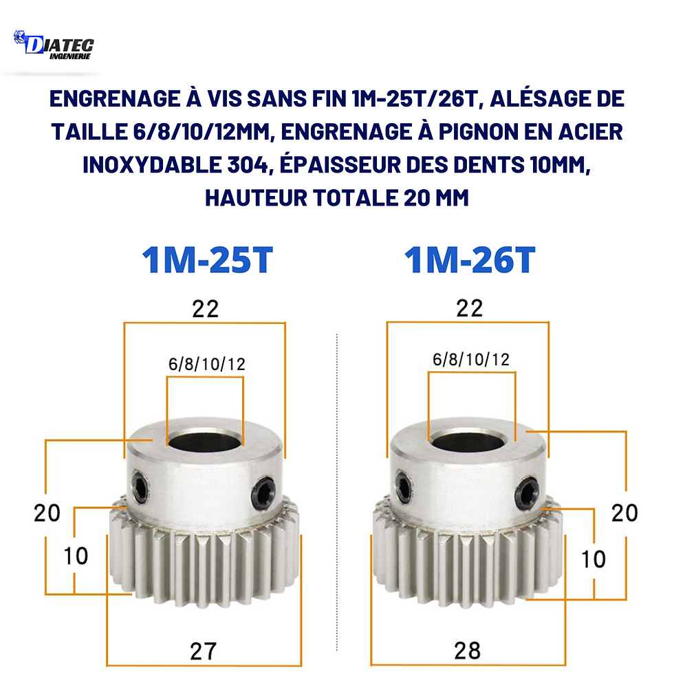 Miniature : Engrenage à vis sans fin 1M-25T/26T, alésage de taille 6/8/10/12mm