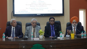 On the dais (from Left): Dr. P. K. Khosla, Justice Shabihul Hasnain (Retd.), Ambassador Ashok Kumar (Retd.), Roopinder Singh