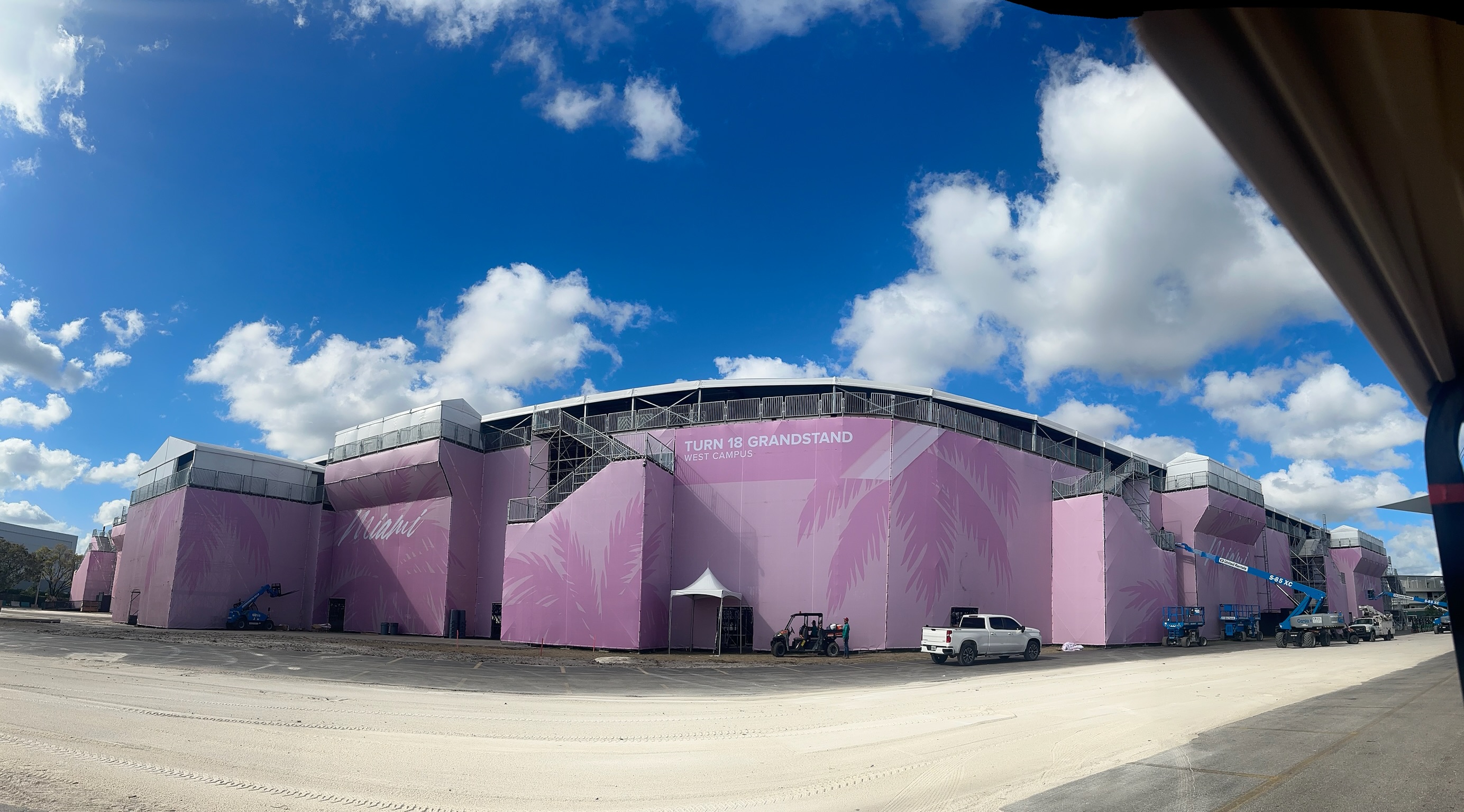 Branded signage and structures at the F1 Miami circuit