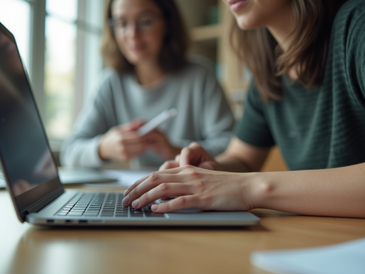 Eye-level view of a student using a laptop for career planning